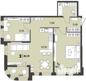 2-к квартира, вторичка, 82м2, 1/18 этаж