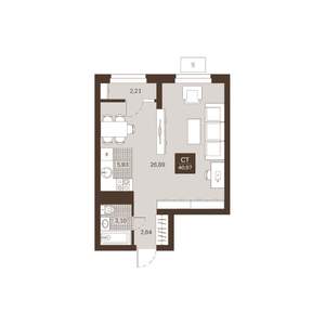 Студия квартира, вторичка, 41м2, 12/22 этаж