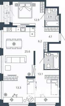 3-к квартира, вторичка, 85м2, 19/24 этаж