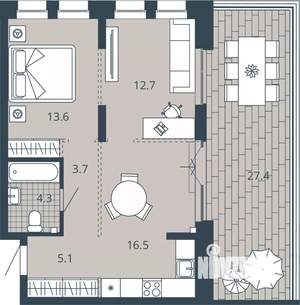 2-к квартира, вторичка, 70м2, 11/23 этаж