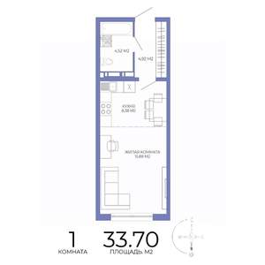 1-к квартира, строящийся дом, 34м2, 5/17 этаж
