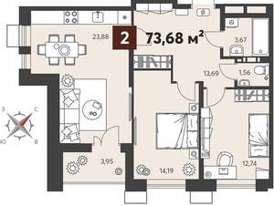 2-к квартира, вторичка, 74м2, 2/18 этаж