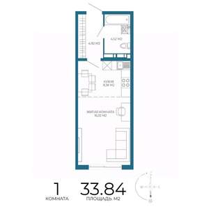 1-к квартира, строящийся дом, 34м2, 6/17 этаж