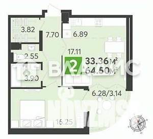 1-к квартира, вторичка, 65м2, 7/17 этаж