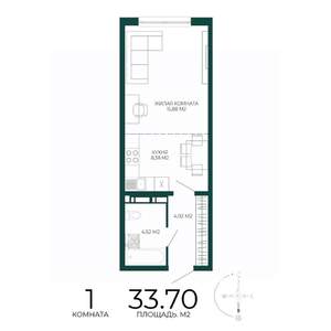 1-к квартира, строящийся дом, 34м2, 5/17 этаж