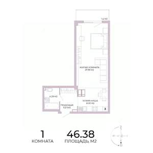 1-к квартира, строящийся дом, 46м2, 17/17 этаж