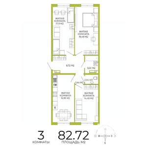 3-к квартира, строящийся дом, 83м2, 10/18 этаж