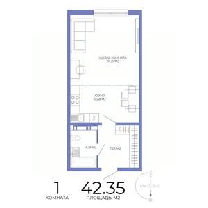 1-к квартира, строящийся дом, 42м2, 5/17 этаж