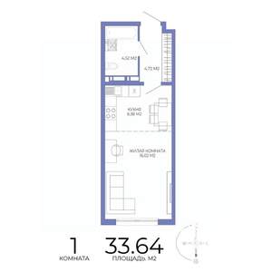 1-к квартира, строящийся дом, 34м2, 12/17 этаж