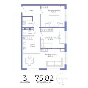 3-к квартира, строящийся дом, 76м2, 9/17 этаж