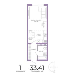 1-к квартира, строящийся дом, 33м2, 2/17 этаж