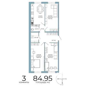 3-к квартира, строящийся дом, 85м2, 6/18 этаж