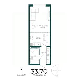 1-к квартира, строящийся дом, 34м2, 3/17 этаж