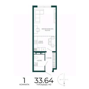 1-к квартира, строящийся дом, 34м2, 15/17 этаж