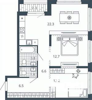 2-к квартира, вторичка, 68м2, 11/24 этаж