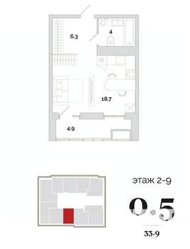 1-к квартира, вторичка, 34м2, 2/24 этаж