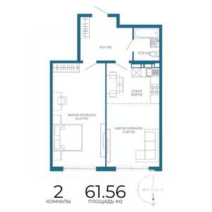 2-к квартира, строящийся дом, 62м2, 2/17 этаж