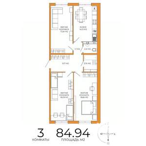 3-к квартира, строящийся дом, 85м2, 7/18 этаж