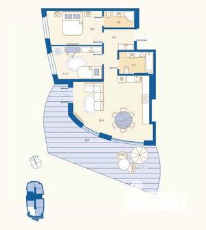 2-к квартира, вторичка, 89м2, 1/16 этаж