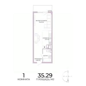 1-к квартира, строящийся дом, 35м2, 6/17 этаж