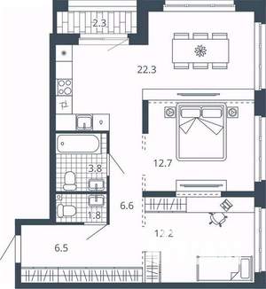 2-к квартира, вторичка, 68м2, 8/24 этаж