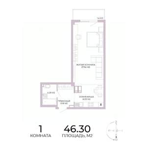 1-к квартира, вторичка, 46м2, 6/17 этаж