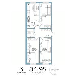 3-к квартира, строящийся дом, 85м2, 11/18 этаж