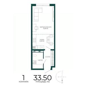 1-к квартира, строящийся дом, 34м2, 5/17 этаж