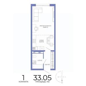 1-к квартира, строящийся дом, 33м2, 5/17 этаж