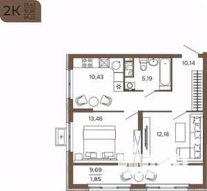 2-к квартира, вторичка, 56м2, 11/17 этаж