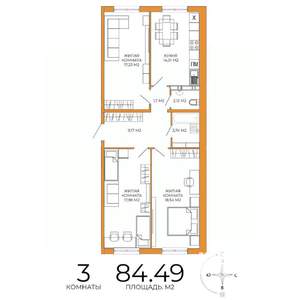 3-к квартира, строящийся дом, 84м2, 4/18 этаж