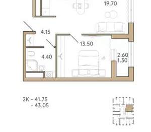 2-к квартира, вторичка, 43м2, 17/9 этаж