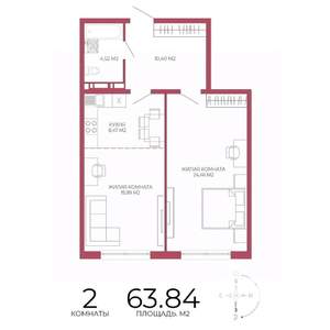 2-к квартира, строящийся дом, 64м2, 3/18 этаж