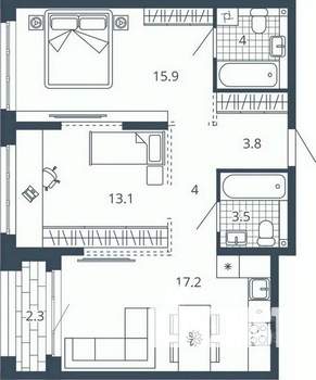 2-к квартира, вторичка, 64м2, 19/24 этаж