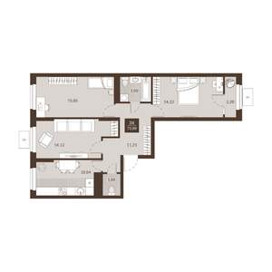 3-к квартира, вторичка, 74м2, 10/22 этаж