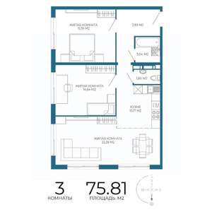 3-к квартира, строящийся дом, 76м2, 10/17 этаж