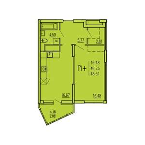 1-к квартира, вторичка, 48м2, 1/17 этаж