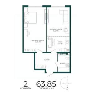 2-к квартира, строящийся дом, 64м2, 9/17 этаж