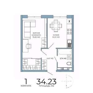 1-к квартира, строящийся дом, 34м2, 14/18 этаж