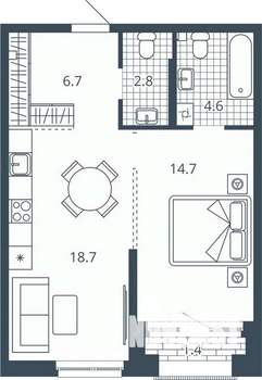 1-к квартира, вторичка, 49м2, 4/24 этаж