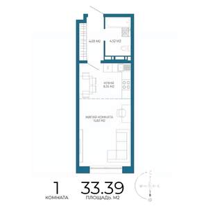 1-к квартира, строящийся дом, 33м2, 2/17 этаж