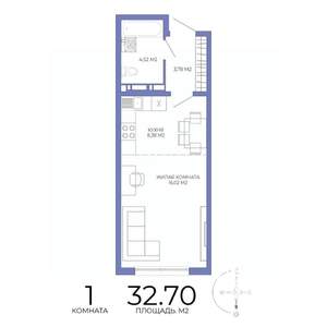 1-к квартира, строящийся дом, 33м2, 6/17 этаж