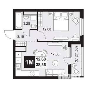 2-к квартира, вторичка, 38м2, 1/20 этаж