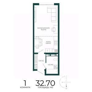 1-к квартира, строящийся дом, 33м2, 9/17 этаж