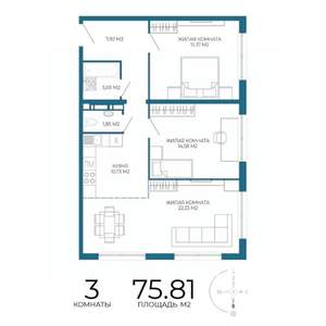 3-к квартира, строящийся дом, 76м2, 13/17 этаж