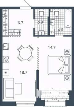 1-к квартира, вторичка, 49м2, 4/24 этаж