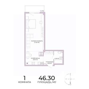1-к квартира, вторичка, 46м2, 6/17 этаж
