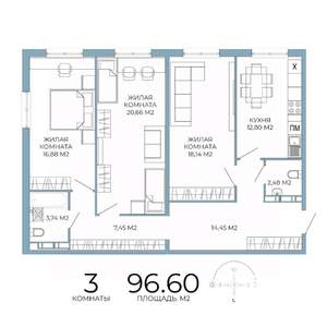 3-к квартира, строящийся дом, 97м2, 4/18 этаж