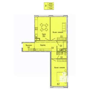 2-к квартира, строящийся дом, 74м2, 4/18 этаж