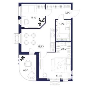 2-к квартира, вторичка, 57м2, 3/16 этаж